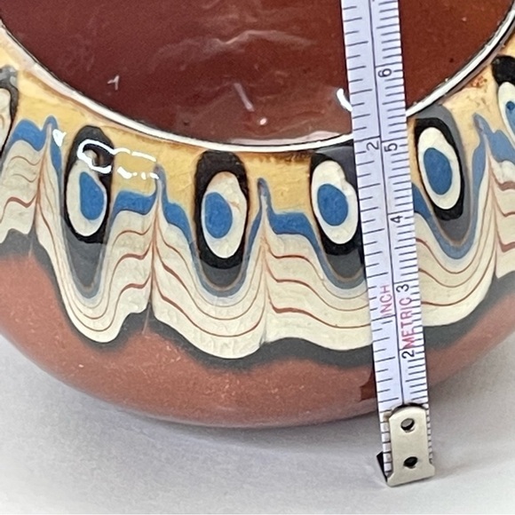 TROYAN Bulgaria Feather Pottery Pedestal Bowl &  6 Cups - Picture 8 of 13